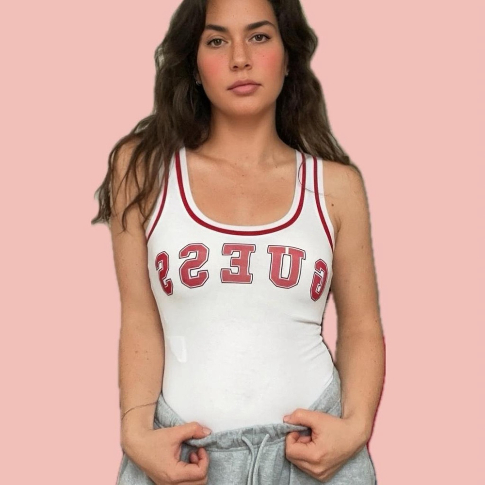GUESS Vintage-Inspired Sporty Bodysuit - Red & White